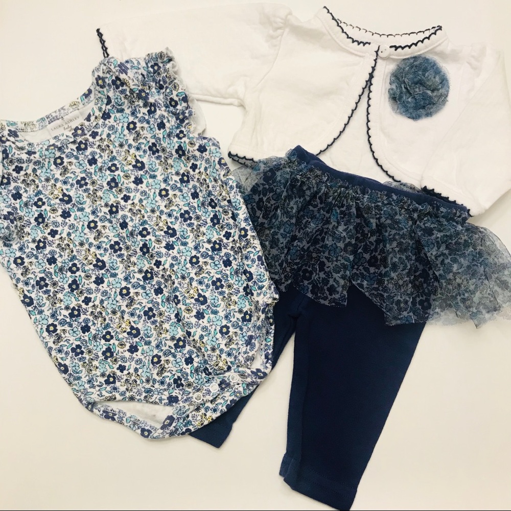 Laura Ashley Baby Girl Cardi Bodysuit Tutu Pants